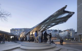 A pavilion based on moth webs made by drones and robots