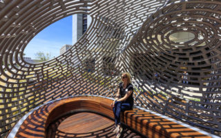 Healing Pavilion consists of computer bent steel tubes