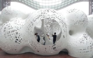 White aluminium pavilion is inspired by author Jules Verne