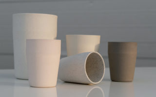 A circular tableware made from recycled porcelain