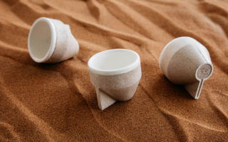Coffee cups made from a sand material inspired by dunes