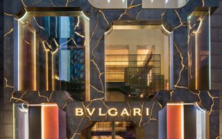 Glass reinforced concrete façade illuminated by LED veins