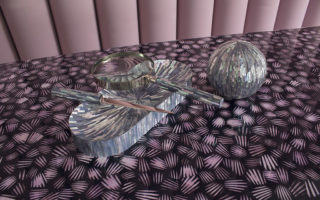 Furniture inlaid with shells and feathers