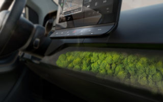 A solar charged car with moss interior