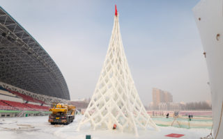 A pentagonal ‘Eiffel tower’ made of ice and cellulose