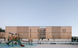 A wooden and glass school