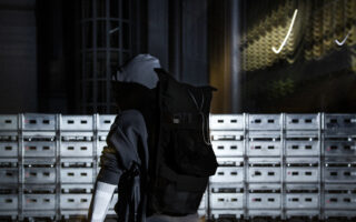 A backpack made of a single material