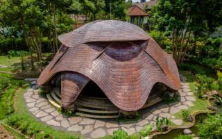 A yoga centre made of bamboo and copper