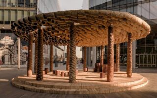 A pavilion made of palm trees