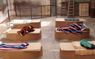 An emergency bed made of cardboard