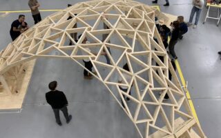 A lightweight freeform timber gridshell
