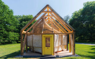 A pavilion made of mycelium bricks